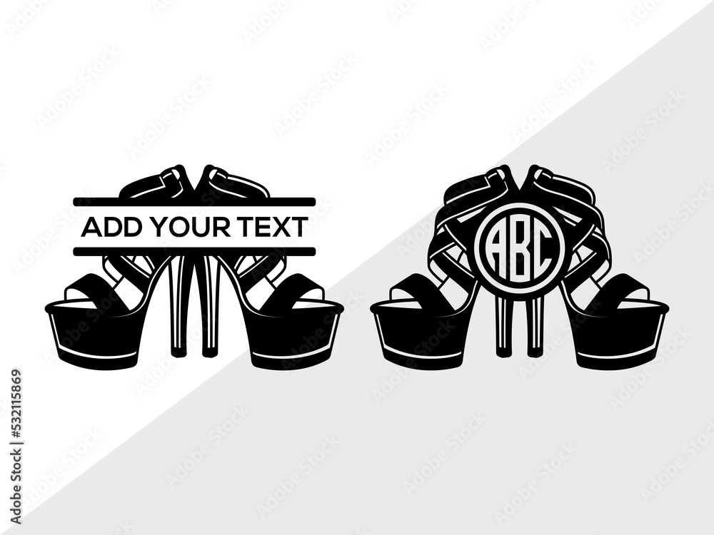 High Heels Monogram SVG, Womens Shoes Svg, Stiletto Heels Svg, Split