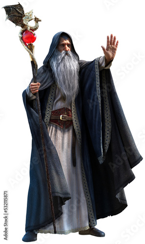 Photos Old wizard with staff 3d illustration