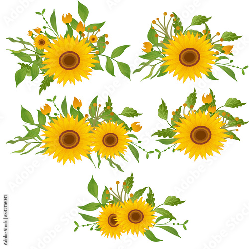 Fototapeta Naklejka Na Ścianę i Meble -  Beautiful floral collection with sunflowers