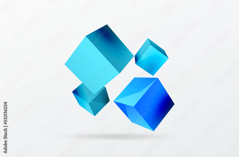 3d cubes vector abstract background. Composition of 3d square shaped basic geometric elements. Trendy techno business template for wallpaper, banner, background or landing 3d cubes vector abstract background. Composition of 3d square shaped basic geometric elements. Trendy techno business template for wallpaper, banner, background or landing