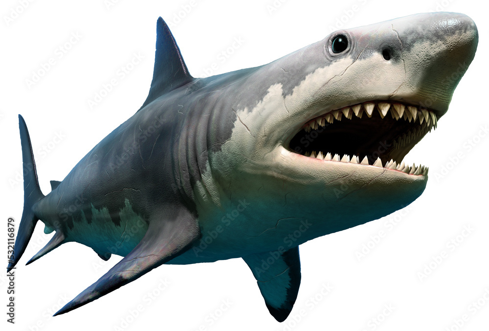 Fototapeta premium Megalodon huge shark 3D illustration 