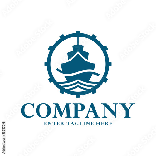 ship logo design, sea, waves, emblem, sailor, fireship, blue, vector, silhouette,