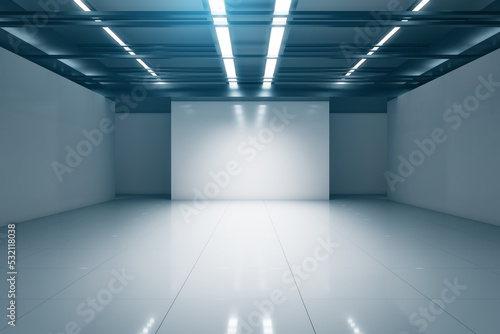 Light futuristic gallery interior with mock up place. 3D Rendering.