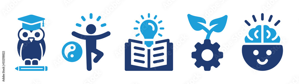 Wisdom icon set. Containing academy, study, idea, creative, improvement and brain icons. Education concept. Wisdom icon set. Containing academy, study, idea, creative, improvement and brain icons. Education concept.