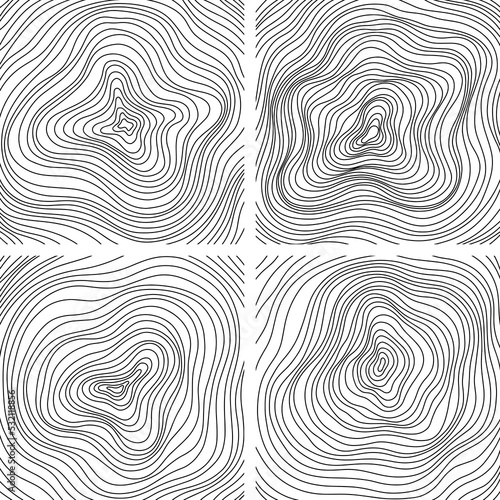 Abstract tree rings. Png topographic map concept background. Thin black lines on white
