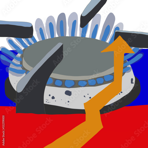 Rising prices for Russian gas. Gas supply. The flame of a gas burner. The growth of natural gas in price. Concept of payment for fuel and energy resources.