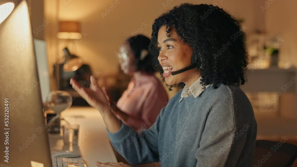 Call center, CRM and customer service woman working with headset, telemarketing and customer support in office.Consultant, contact us or help desk agent consulting, support and advice with questions Call center, CRM and customer service woman working with headset, telemarketing and customer support in office.Consultant, contact us or help desk agent consulting, support and advice with questions