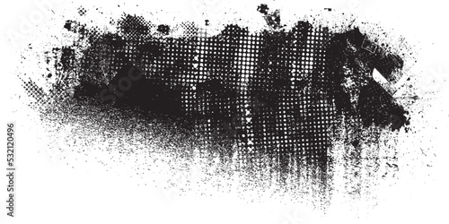 Glitch distorted geometric shape . Noise destroyed logo . Trendy defect error shapes . Glitched frame .Grunge textured . Distressed effect .Vector shapes with a halftone dots screen print texture.
