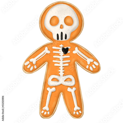Orange Halloween skeleton gingerbread cookie, Halloween cookie, Halloween sugar cookie 