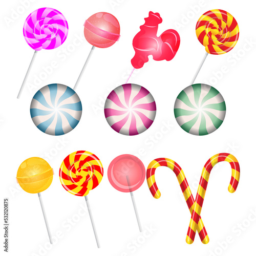 A set of different lollipops, can be used for leaflets, postcards, menus, greetings and covers, vector illustration