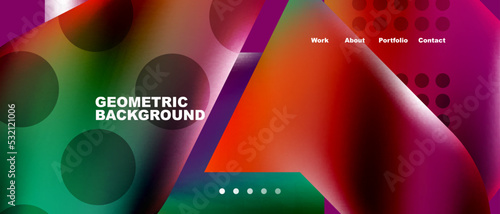 Glassmorphism landing page background template. Colorful glass shapes with metallic effect abstract composition for wallpaper, banner, background