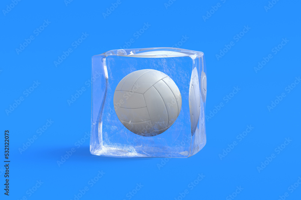 Volleyball ball in ice cube. 3d illustration