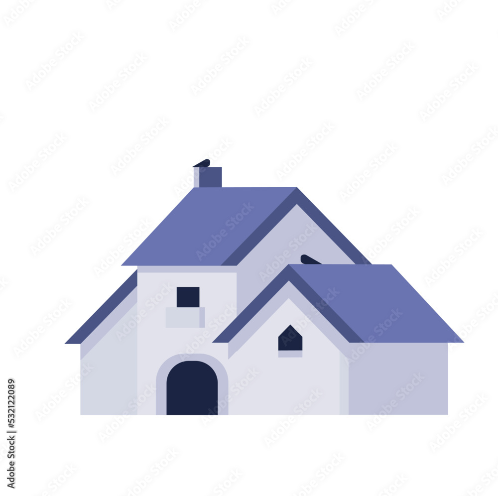 A house with a tree and shrubs of color 2022 very peri on a white background. City logo. Vector A house with a tree and shrubs of color 2022 very peri on a white background. City logo. Vector