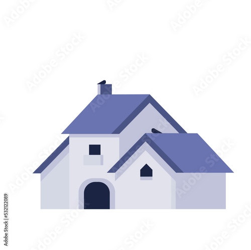 A house with a tree and shrubs of color 2022 very peri on a white background. City logo. Vector