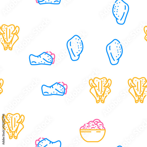 Chicken Carcass, Meat And Organs vector seamless pattern thin line illustration