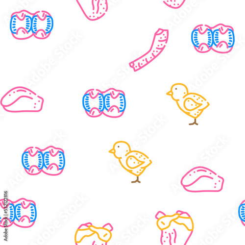 Chicken Carcass, Meat And Organs vector seamless pattern thin line illustration