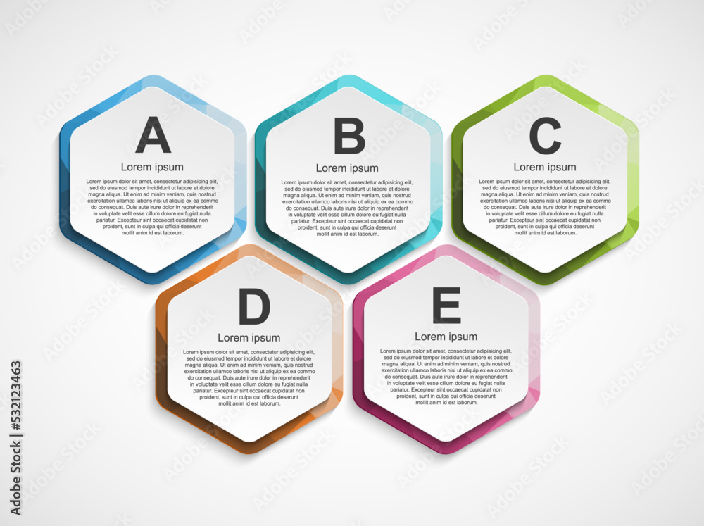 Business infographic design template with 5 options. Can be used for workflow layout, diagram, report. Business infographic design template with 5 options. Can be used for workflow layout, diagram, report.
