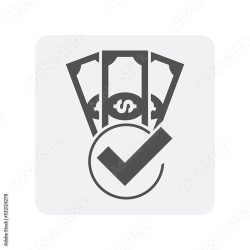 Creditworthiness icon with paper money sign. Credit score symbol, financial history, commercial bank pictogram isolated vector illustration