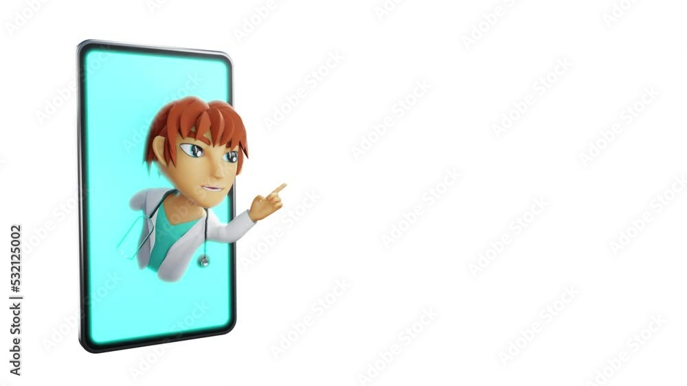 3D render of animated doctor model in mobile phone white background, black background and green background 3D render of animated doctor model in mobile phone white background, black background and green background