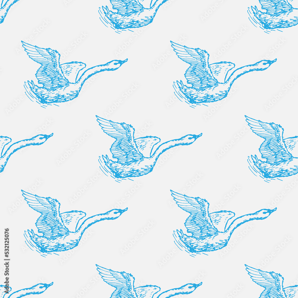 swans vector seamless pattern on white background