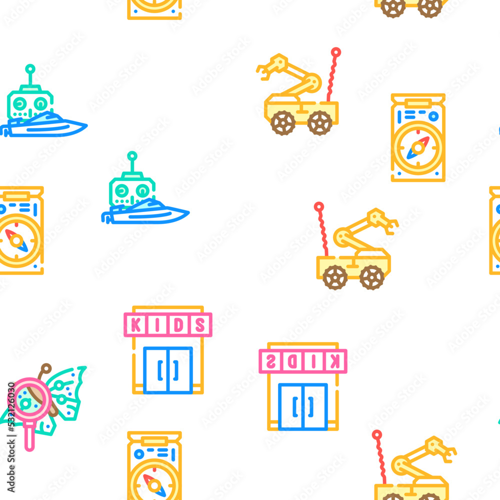 Kids Club Hobby Funny Occupation vector seamless pattern thin line illustration
