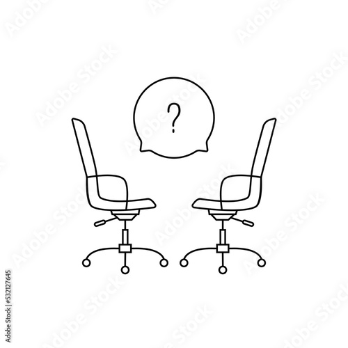 two thin line office chairs with speech bubble