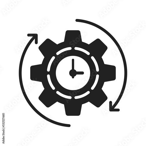 automated work icon with black gear and clock