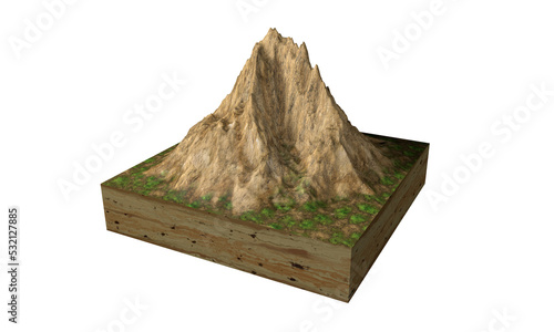 Cross section of ground with mountain. Isolated on transparent background.