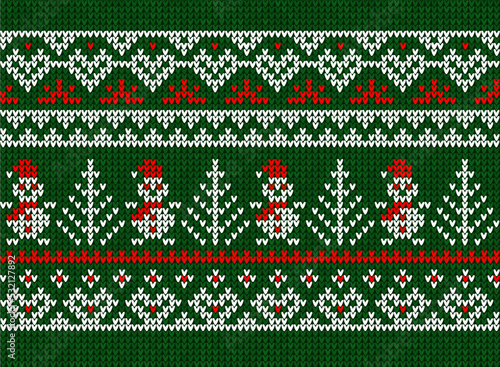 Ugly sweater Christmas party pattern. Knitted background seamless scandinavian knitting ornaments.