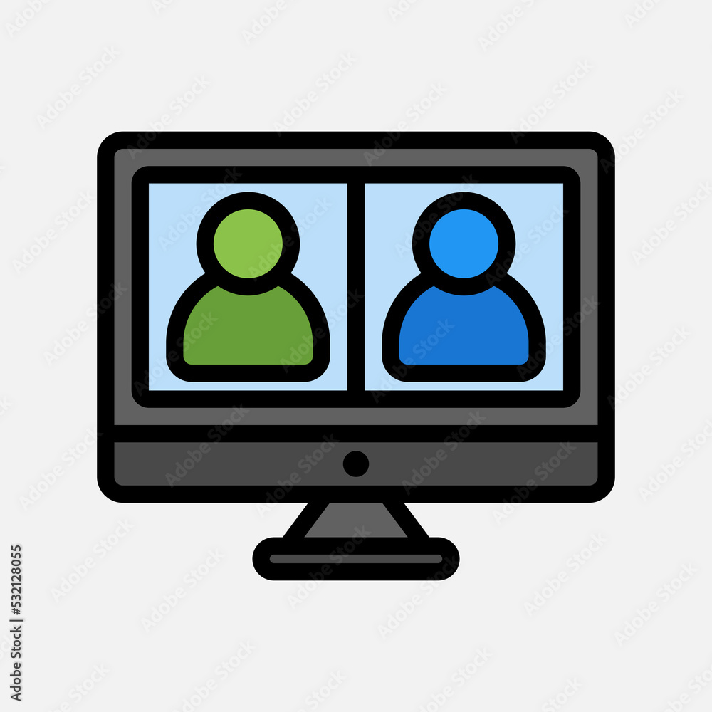 Video conference icon in filled line style about communication, use for website mobile app presentation Video conference icon in filled line style about communication, use for website mobile app presentation