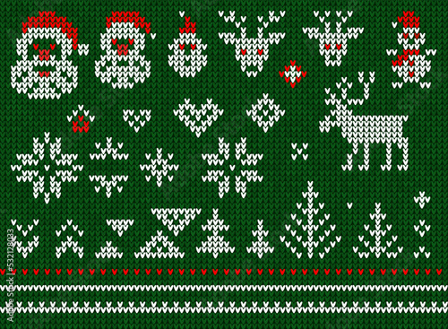 Ugly sweater Christmas party pattern. Knitted background seamless scandinavian knitting ornaments.
