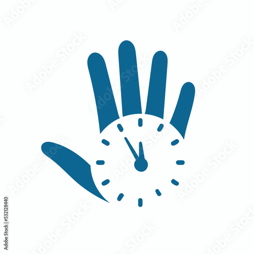 Hand and Timer or Clock icon vector, filled flat sign, solid pictogram isolated on white, logo illustration 