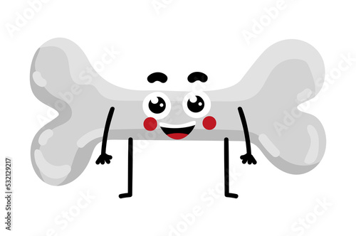 Human bone cute cartoon character. Body anatomy element, health medical sign, internal organ, human body physiology isolated on white background vector illustration.