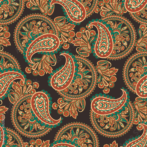 Seamless pattern based on traditional Asian elements Paisley. Traditional colorful seamless paisley vector pattern. Pattern for textile design or fabrics. Fashionable delicate design