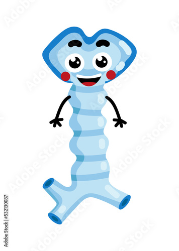 Human oesophagus cute cartoon character. Body anatomy element, health medical sign, internal organ, human body physiology isolated on white background vector illustration.