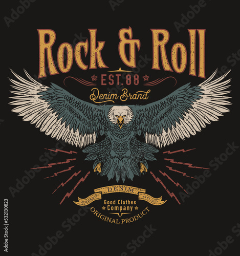 Eagle vintage vector t shirt design. Rock and roll with wing logo artwork for apparel and others.
