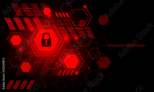 Abstract red technology cyber security circuit line power light geometric on black with blank space design modern futuristic background vector
