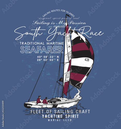 Nautical design. sketch sail graphic design. Can be used as t shirt printing design
