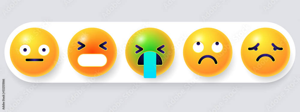 Round 3d emoticons set. Yellow Emoji faces emoticon smile, digital ...