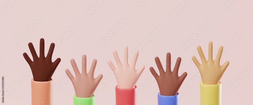 3D rendering multi ethnic diversity hands. Black lives matter, equality concept