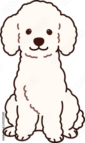 Simple and adorable white colored Poodle dog illustration sitting in front view