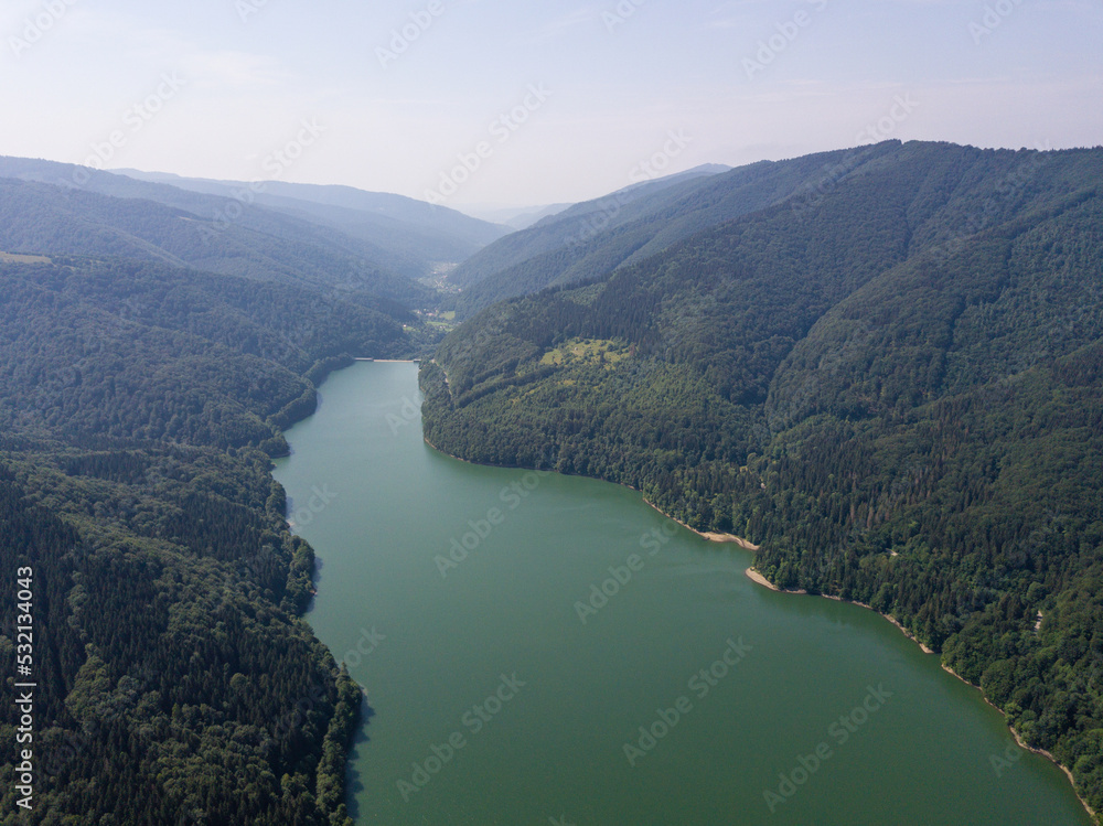 beautiful landscape from a drone on the mountains and the river