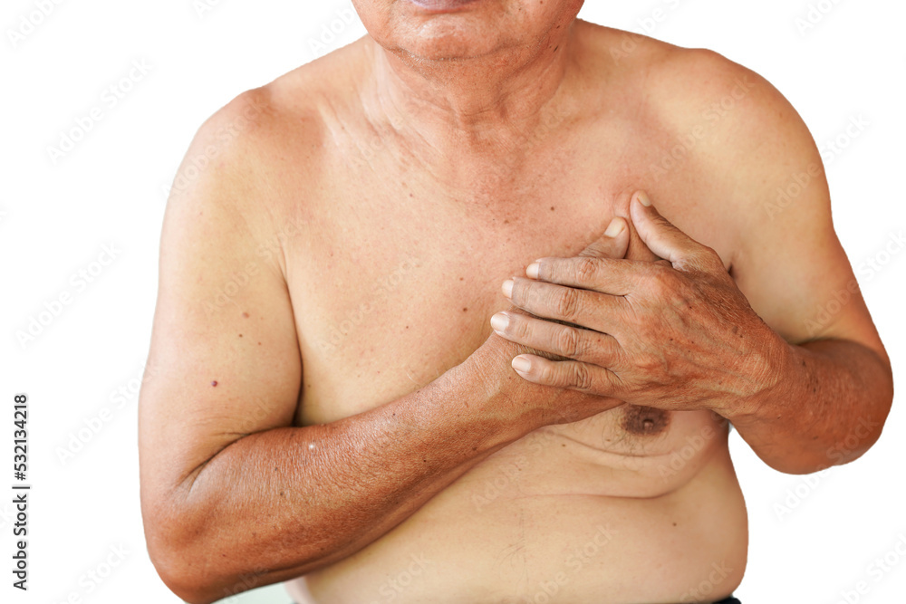 Chest pain in an elderly man with an underlying medical condition such as heart disease high blood pressure. Concept of health problems in the elderly. Chest pain in an elderly man with an underlying medical condition such as heart disease high blood pressure. Concept of health problems in the elderly.