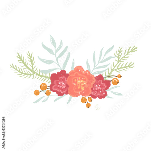 Christmas flower composition. Christmas hand draw decoration on white background