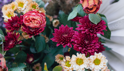 bouquet of colorful flowers in red  yellow and orange 