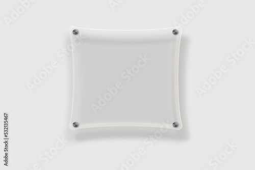 Rectangle transparent glass sign isolated on a grey background. 3d rendering.
