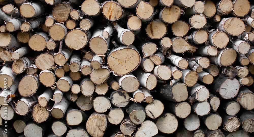beautifully stacked firewood, natural wood for burning in the furnace beautifully stacked firewood, natural wood for burning in the furnace