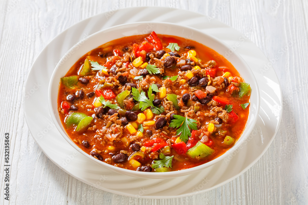 taco soup of ground beef, corn, beans and veggies taco soup of ground beef, corn, beans and veggies