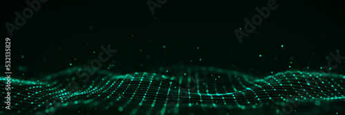 Dynamic wave with connected dots and lines. Digital wave background concept. Abstract technology background. Big data visualization. 3D rendering.