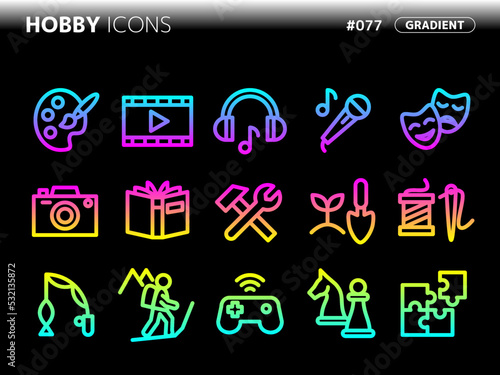 趣味に関連するグラデーションスタイルのアイコンセット_077